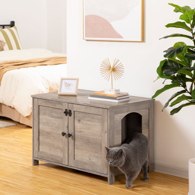 Cat Litter Box Enclosure Furniture Hidden with Latch brown (stock photo color not same)