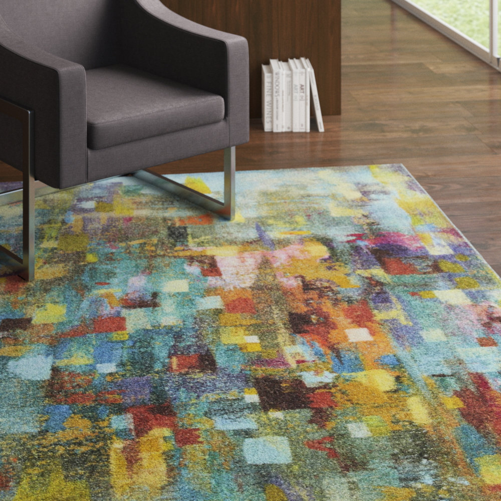 Ivy Bronx Hallberg Abstract Tufted Area Rug in Blue/Yellow & Reviews Wayfair