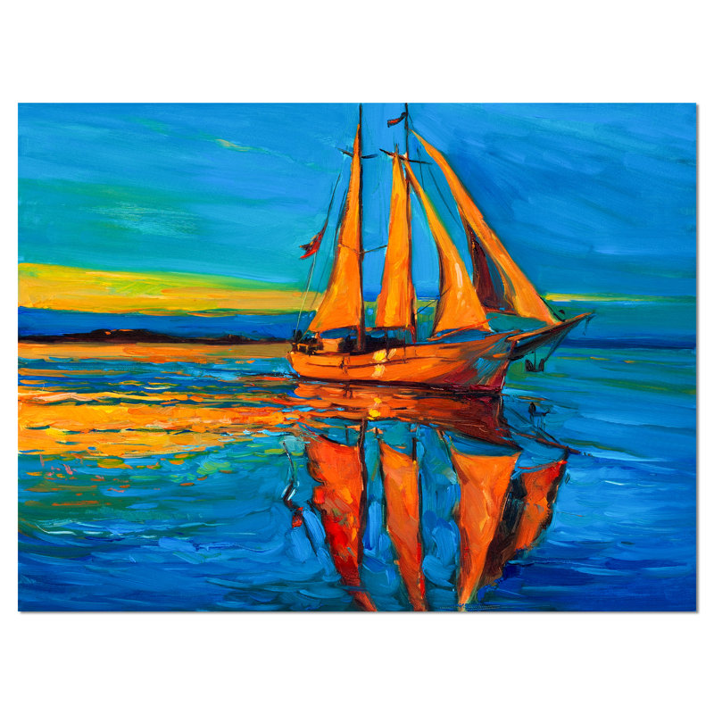 East Urban Home Brown Sailing Boat Oil Painting Print On Canvas