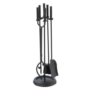 4 Piece Metal Fireplace Tool Set With Stand