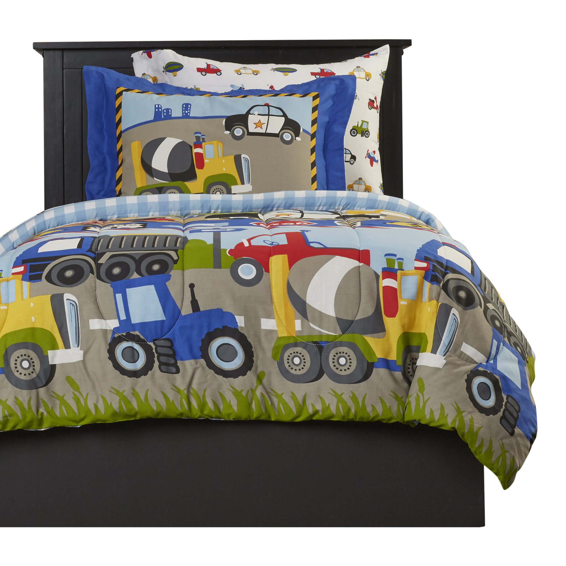 Toddler Boy Comforter Set 5 Piece Twin Kids Bedroom Tractors Cars Bedding Sheets 