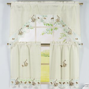 Coffee Talk 3 Piece Embroidered Kitchen Valance and Tier Set
