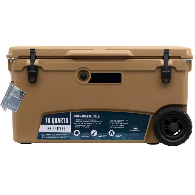 Coleman Wheeled Rugged Chest Cooler 55 qt with Handle Heavy Duty Lid Latch Drain