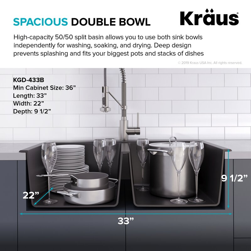 Kgd 433b Kraus Quarza 33 L X 22 W Dual Mount Kitchen Sink Reviews Wayfair