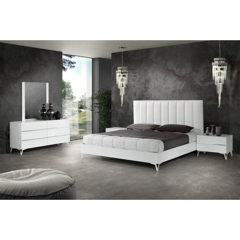 Orren Ellis Kayna Italian Modern White Eco Leather W Nightstand