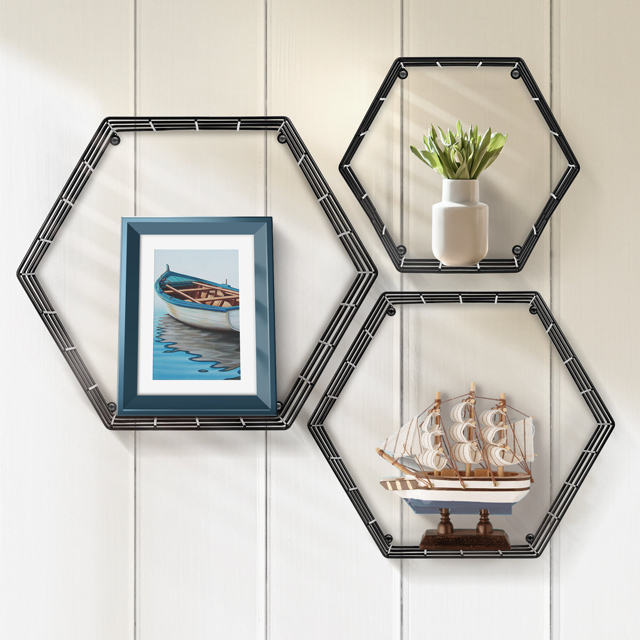 Sorbus Metal Hexagon 3 Piece Floating Shelf Set & Reviews Wayfair