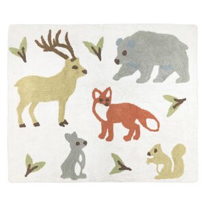 Woodland Toile Hand Tufted Cotton White/Gray Area Rug