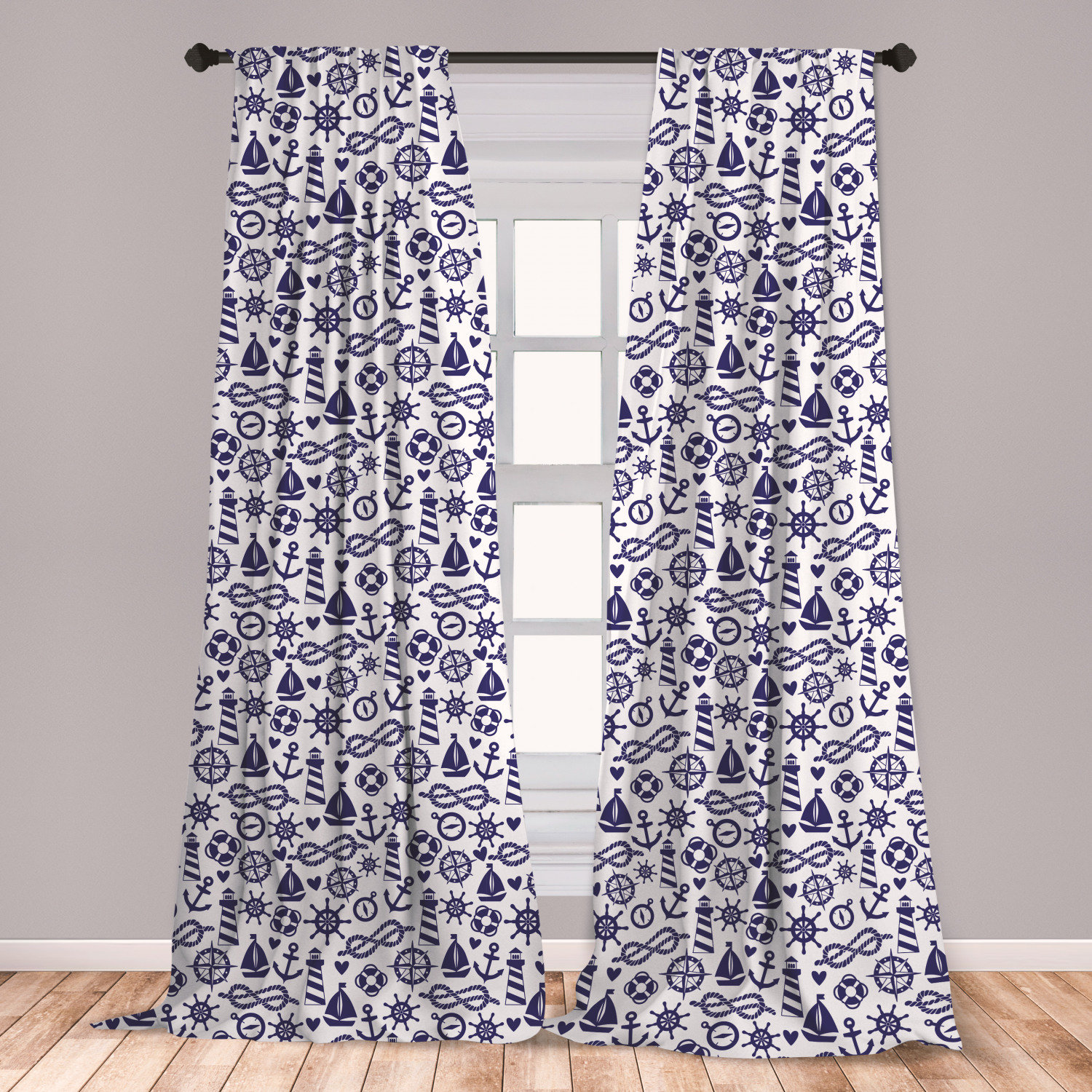 East Urban Home Ambesonne Navy Blue Curtains Ships Anchors Life