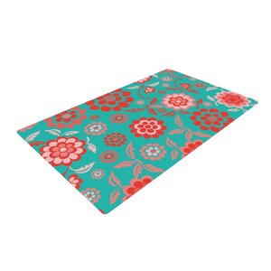 Nicole Ketchum Cherry Floral Sea Green/Red Area Rug