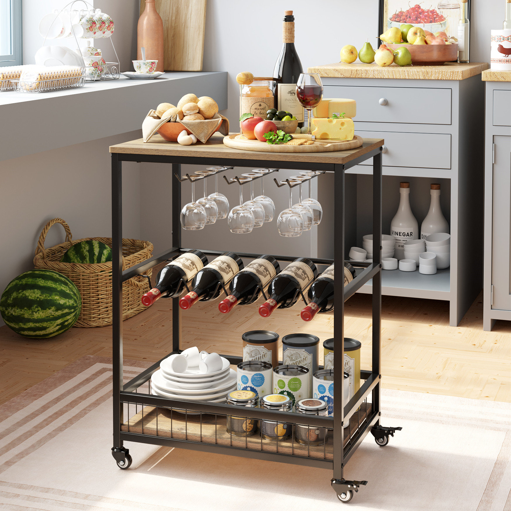 Williston Forge Lex Industrial Rectangular Wine Rack Bar Cart & Reviews ...