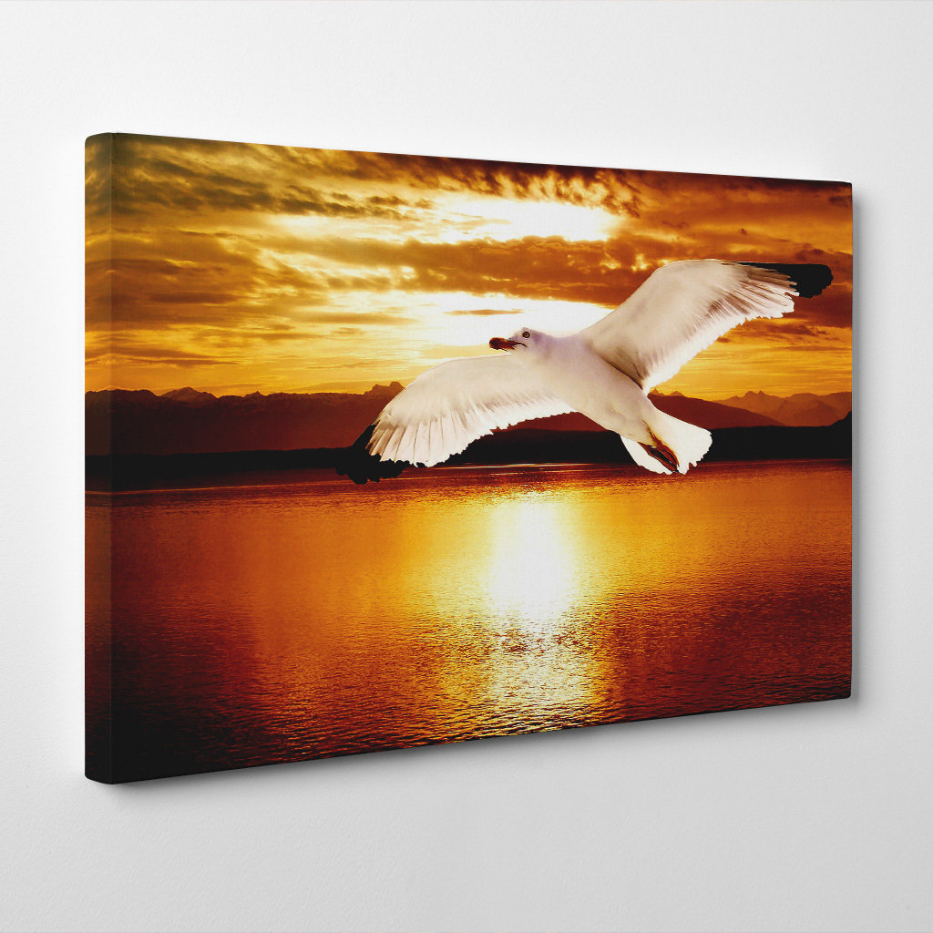 ORANGE SUNSET BIRDS SEASCAPE BOX MOUNTED CANVAS PRINT WALL ART PICTURE PHOTO