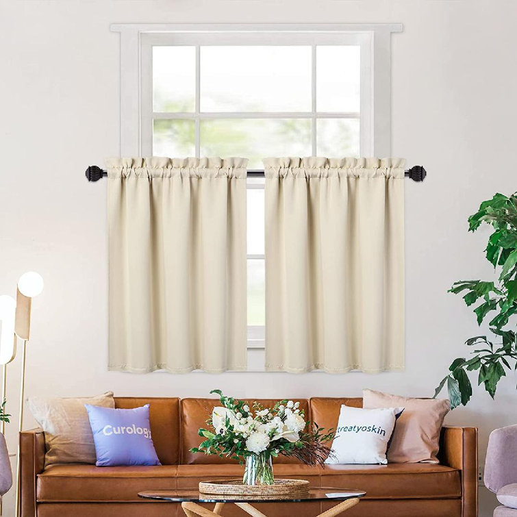 Blackout Kitchen Curtains,Cafe Curtains Rod Pocket Small Half Window  Treatment Set Short Curtains,Bathroom Window Curtain 36 Inch Length,Beige  26 X 36 ...
