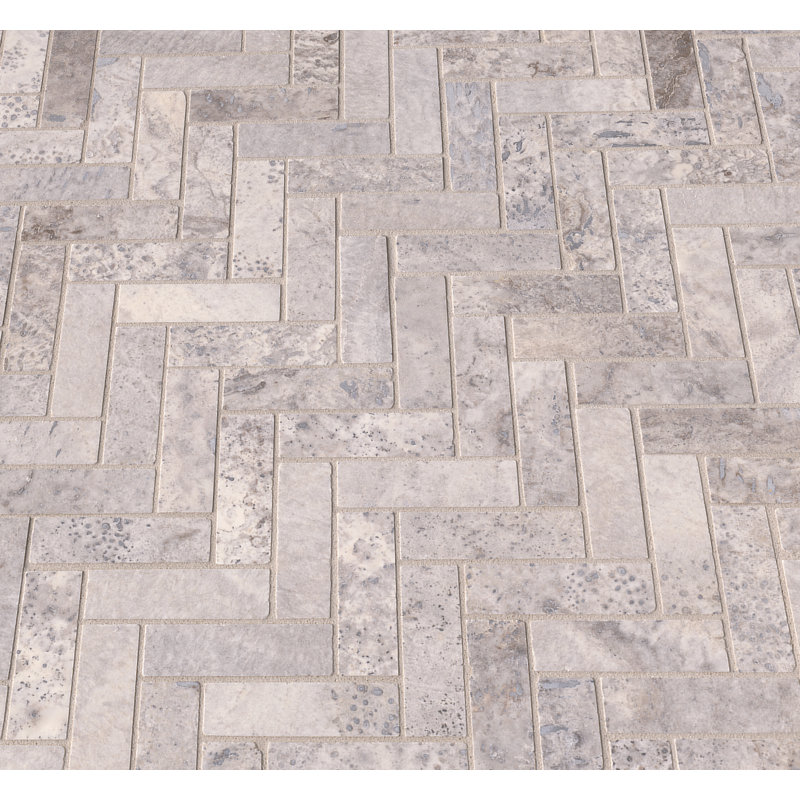 Msi Silver Travertine Herringbone Honed Mosaic Tile In Gray Wayfair