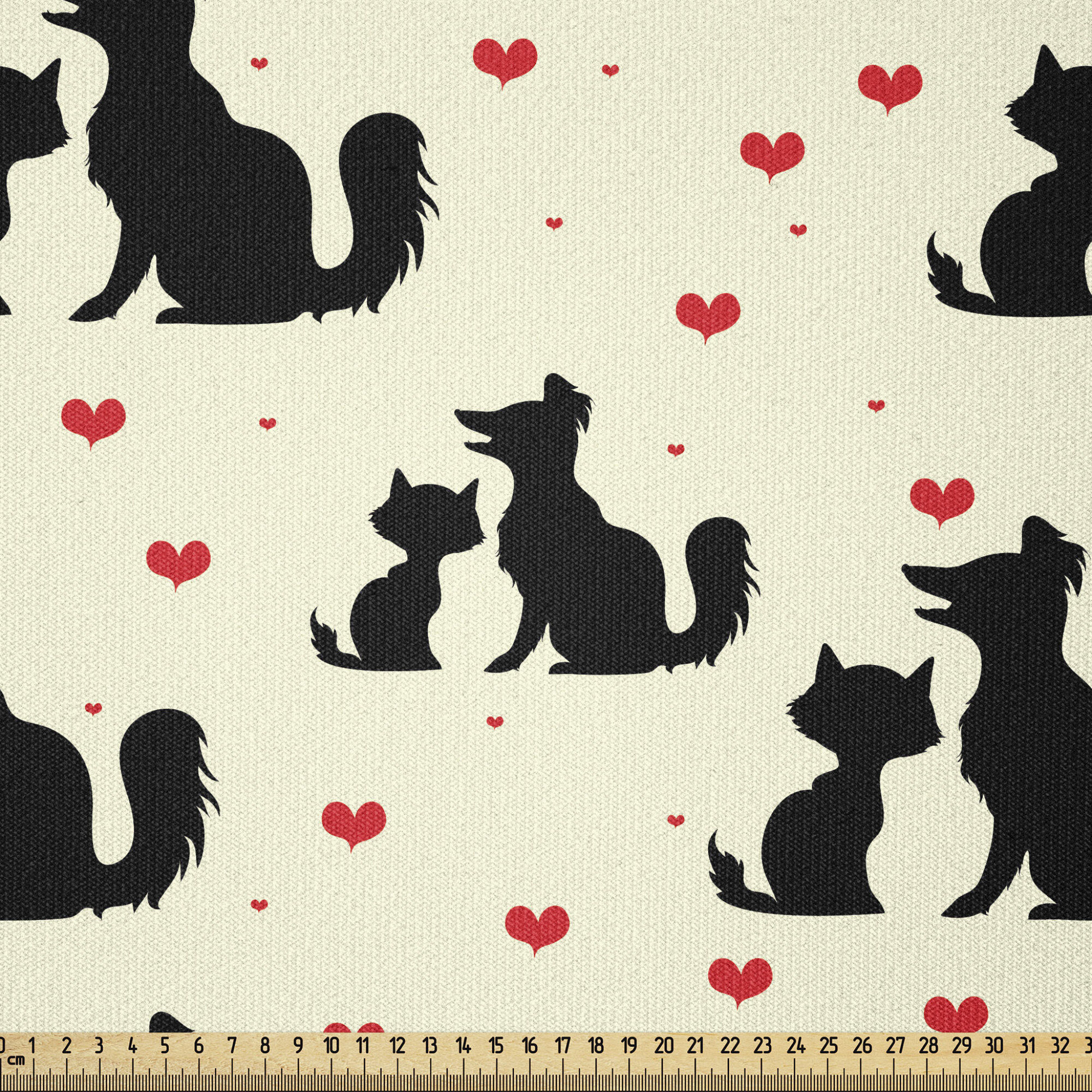 East Urban Home Ambesonne Feminine Fabric By The Yard, Dog Cat Silhouettes  Romantic Hearts Domestic Animals Pet Love | Wayfair