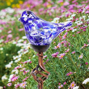 Wind & Weather Colorful Glass Bird Garden Stakes Set of 3