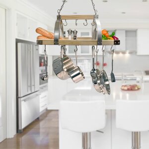 2 Light Kitchen Wood Pot Rack