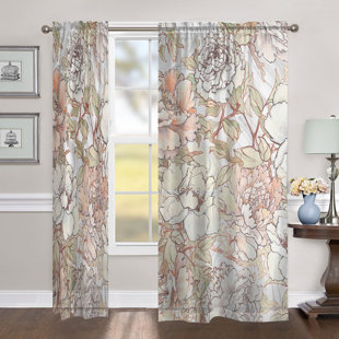 Pink Peony Curtains Wayfair Hadley Pale Peonies Fl Sheer Rod Pocket Single Curtain Panel