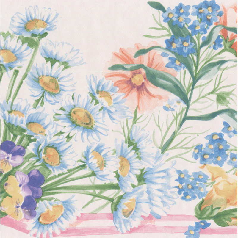 August Grove Bever Flowers Country Retro Design 15 L X 7 W Floral And Botanical Wallpaper Border Wayfair