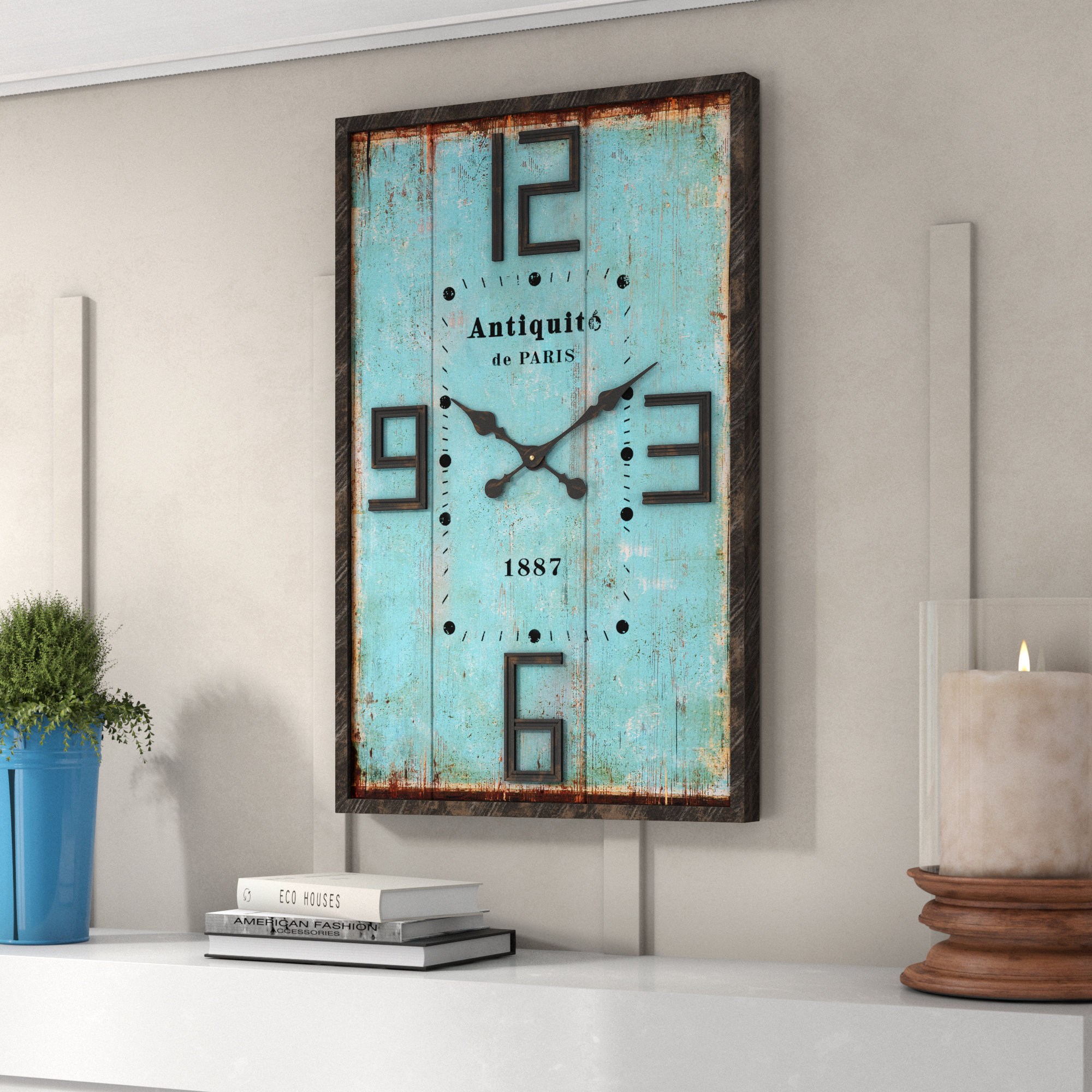 Laurel Foundry Modern Farmhouse Rectangular Blue Wall Clock