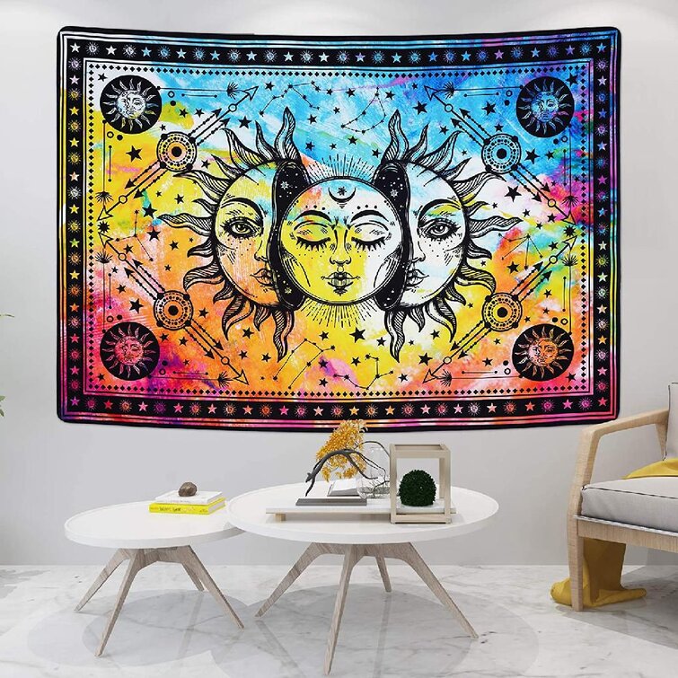 Cotton Printed Hand Made Sun and Moon Decor 12*16 3Pcs Tapestry Wall Hanging