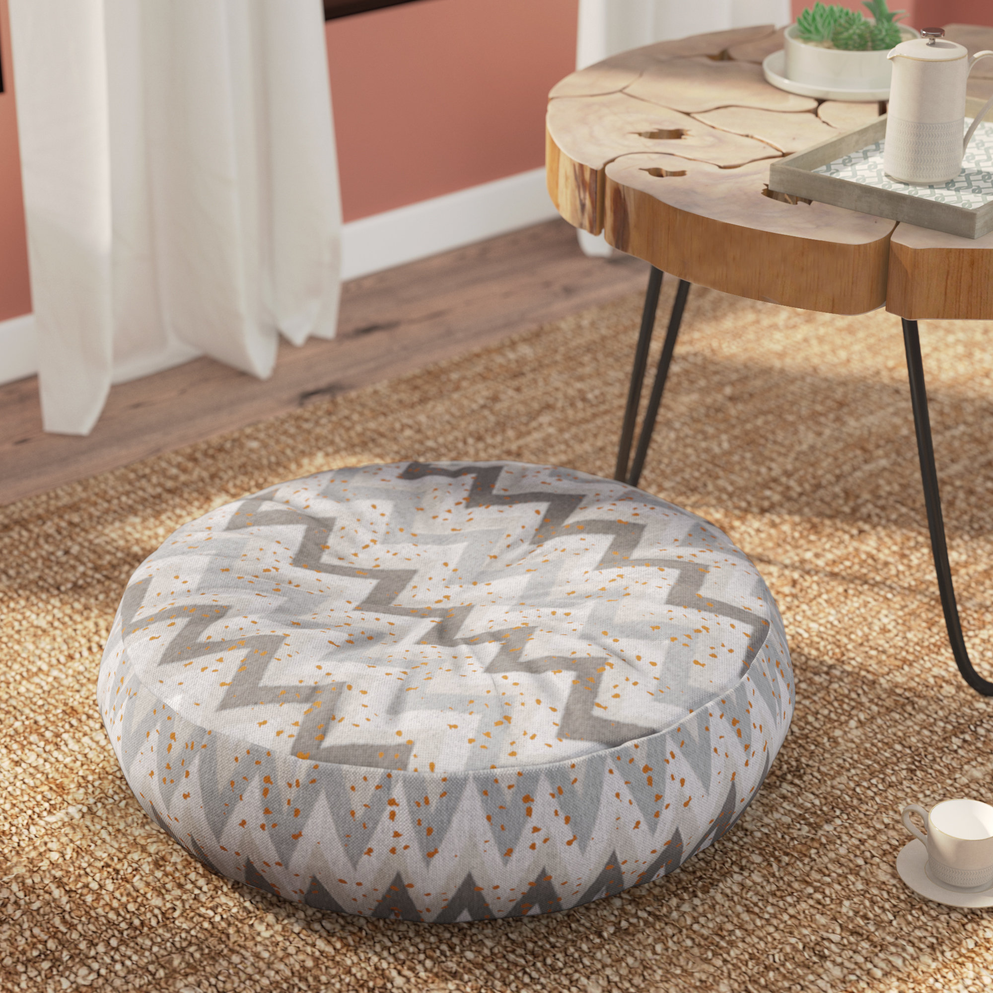 Bungalow Rose Holley Chevron Confetti Round Floor Pillow Reviews Bungalow Rose Holley Chevron Confetti