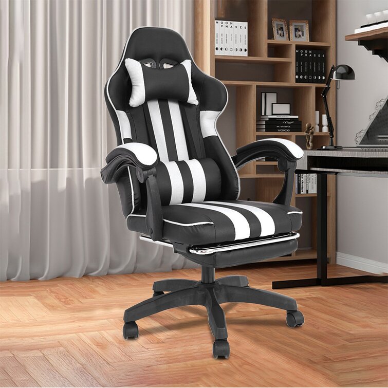 gaming chair with footrest adjustable backrest reclining leather office chair