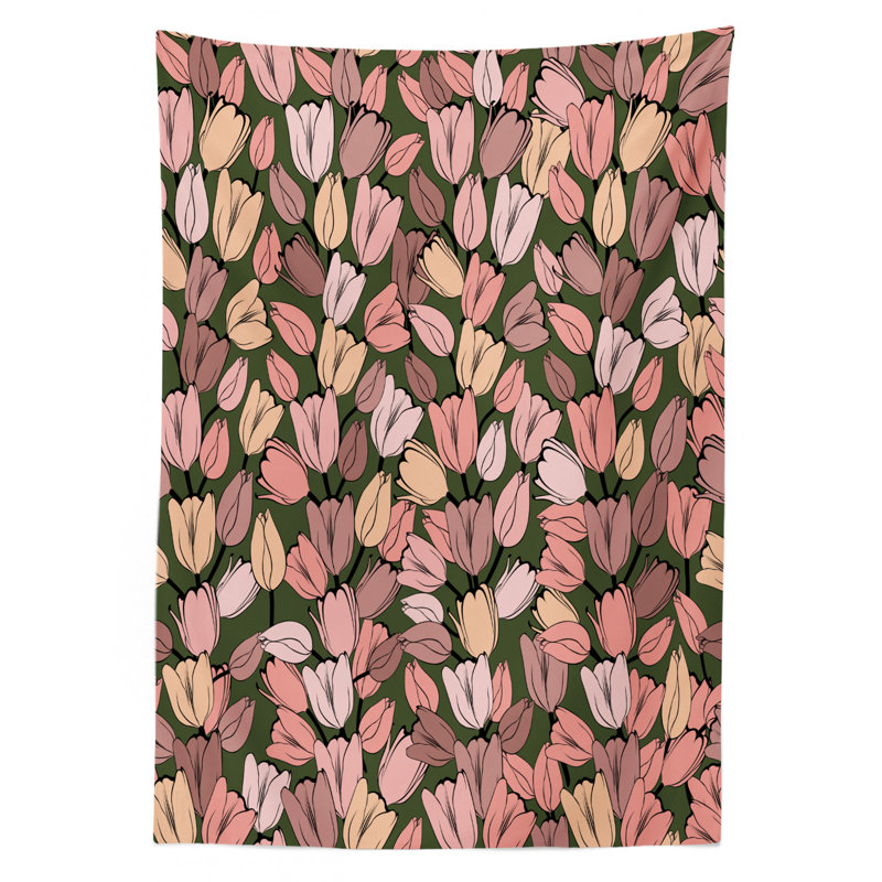 East Urban Home Ambesonne Flower Tablecloth Pattern With Retro Tulips Springtime Garden Park Seasonal Nature Art Rectangular Table Cover For Dining Room Kitchen Decor 52 X 70 Cocoa Coral Cream Wayfair