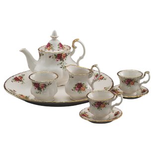 Vintage fine miniature porcelain teapot set plate cup stand retired 