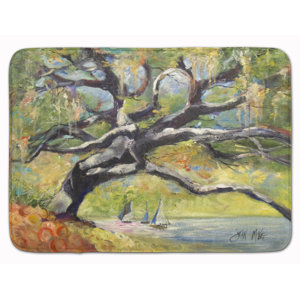 Oak Tree on the Bay with Sailboats Memory Foam Bath Rug