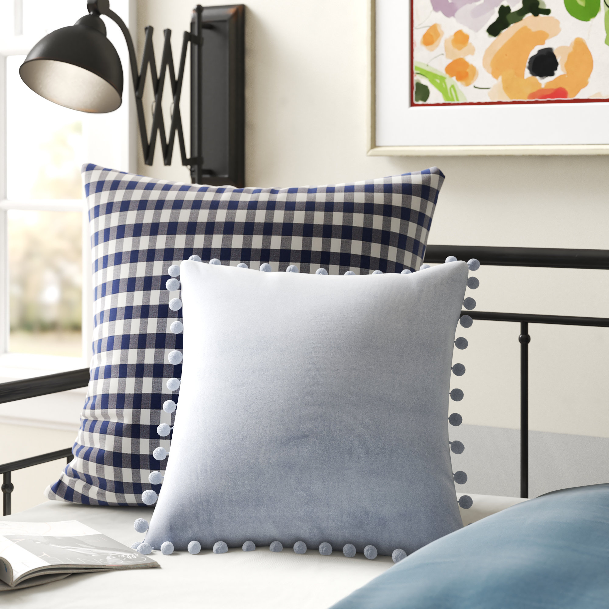 Gray Evil Eye Embroidered Small Lumbar Pillow Bohemian Decor