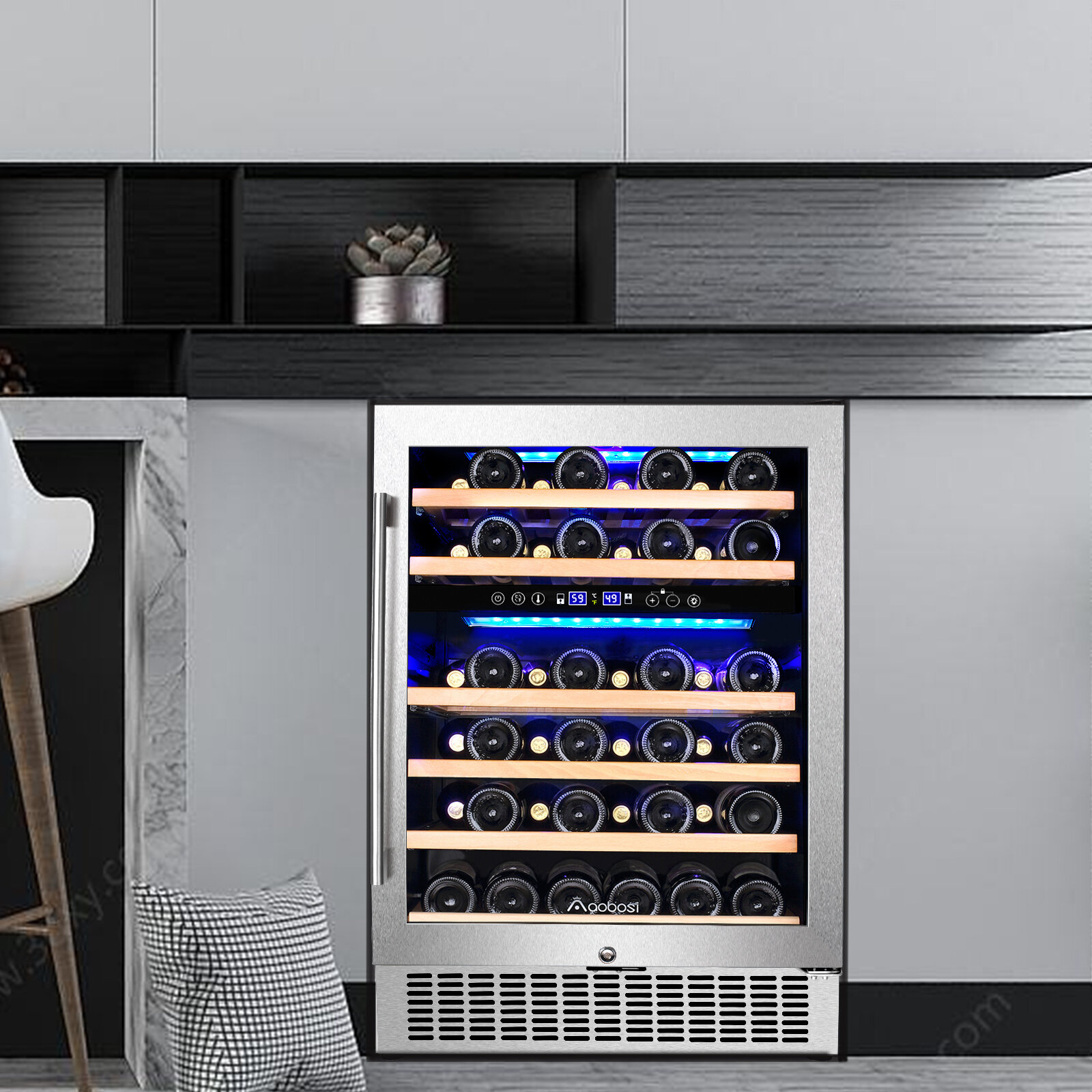 Aobosi 24 Inch Dual Zone Wine Cooler 46 Bottle Freestanding And Built In Wine Refrigerator Freestanding Style Wayfair