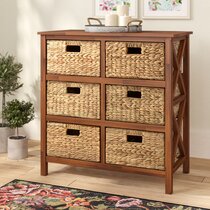 NEW Wooden Basket Storage Chest with 6 Drawer Baskets Bedroom Furniture US 
