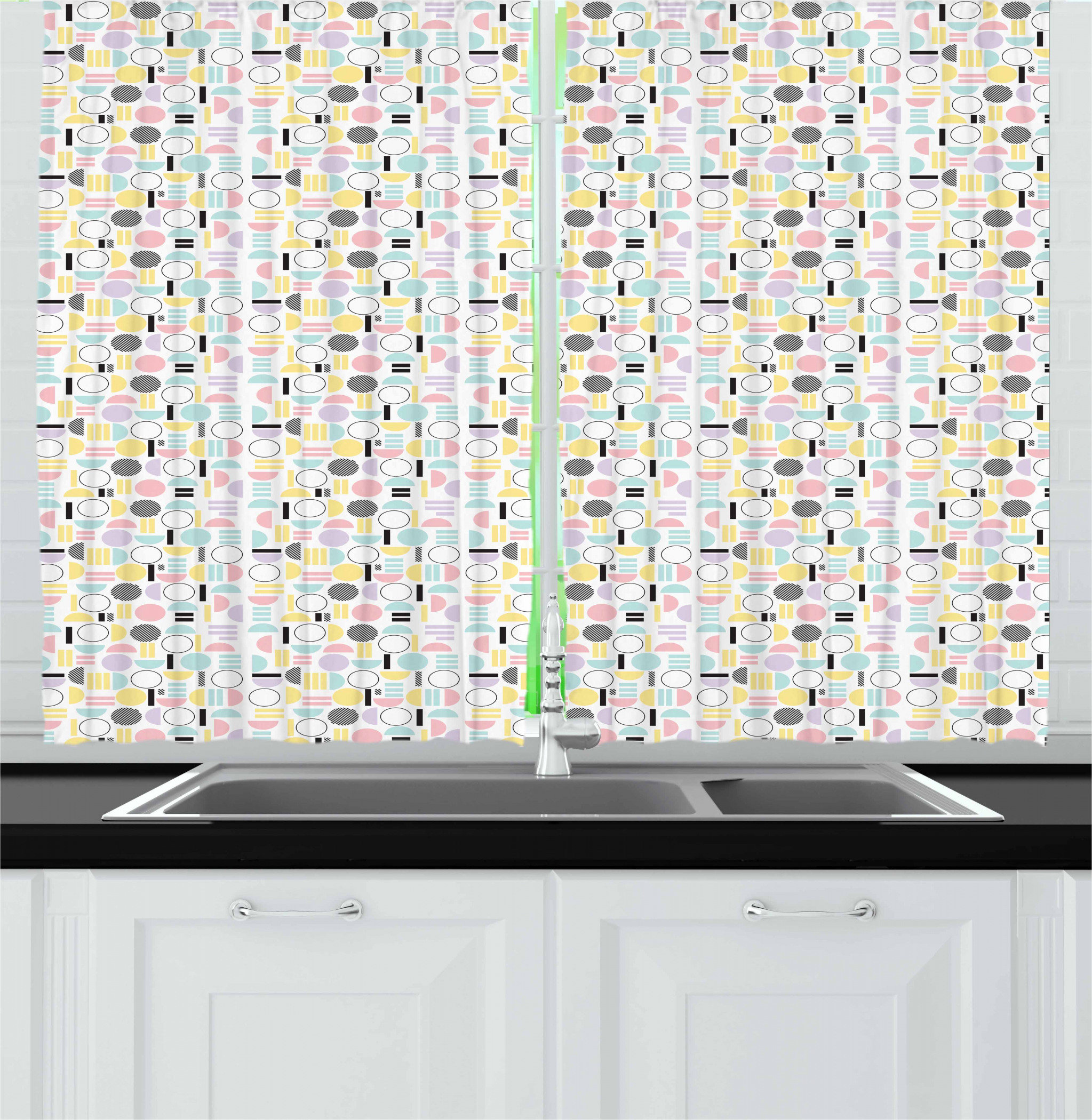 East Urban Home Ambesonne Geometric Kitchen Curtains Circles Stripes And Diagonal Lines In Pastel Colours Ornamental Shapes Pattern Window D 2 Panel Set For Cafe Decor 55 X 39 Multicolor Wayfair Ca Panel Set For Kitchen Cafe Decor 55