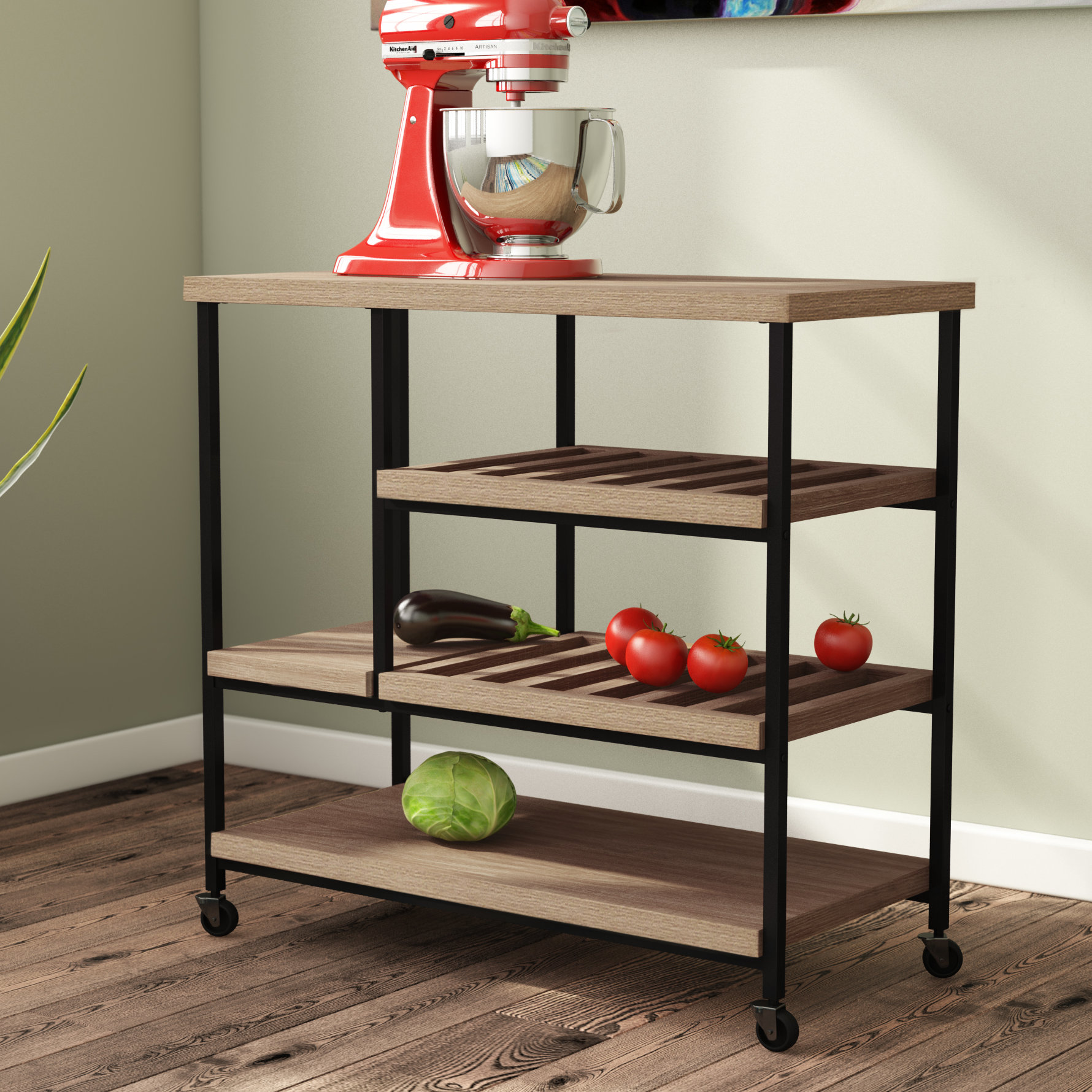 Landis Kitchen Cart With Wooden Top Landis Kitchen Cart With Wooden Top