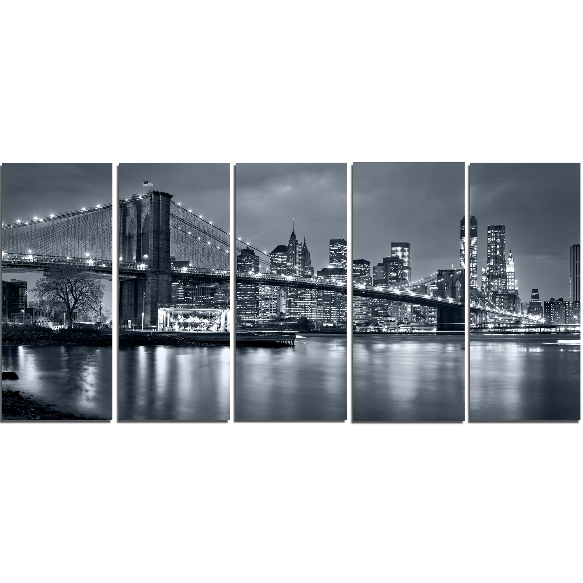 New York City Night Skyline Panoramic Picture Canvas Print Home Decor Wall Art 