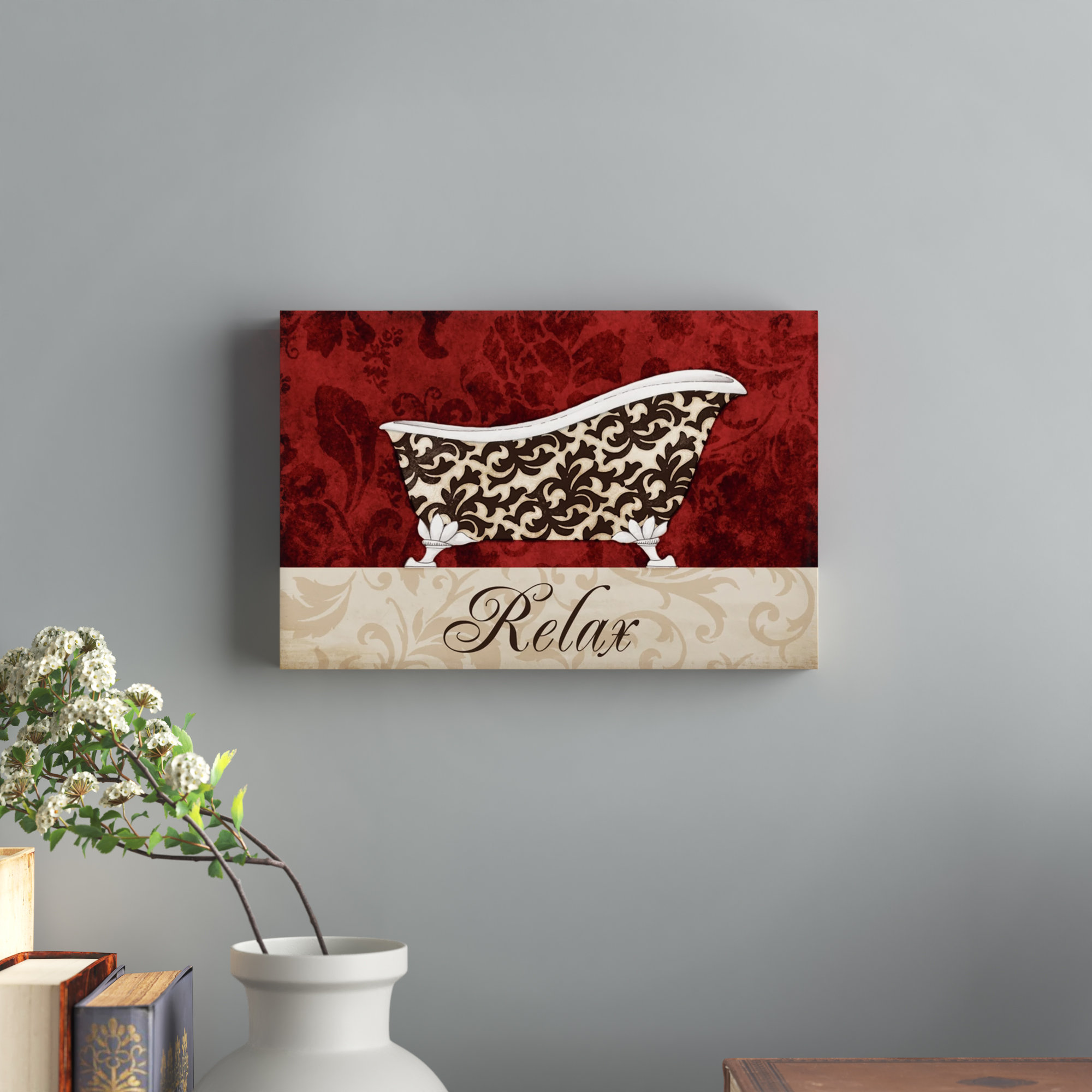 Lark Manor Crimson Relax Bath Wrapped Canvas Graphic Art Wayfair