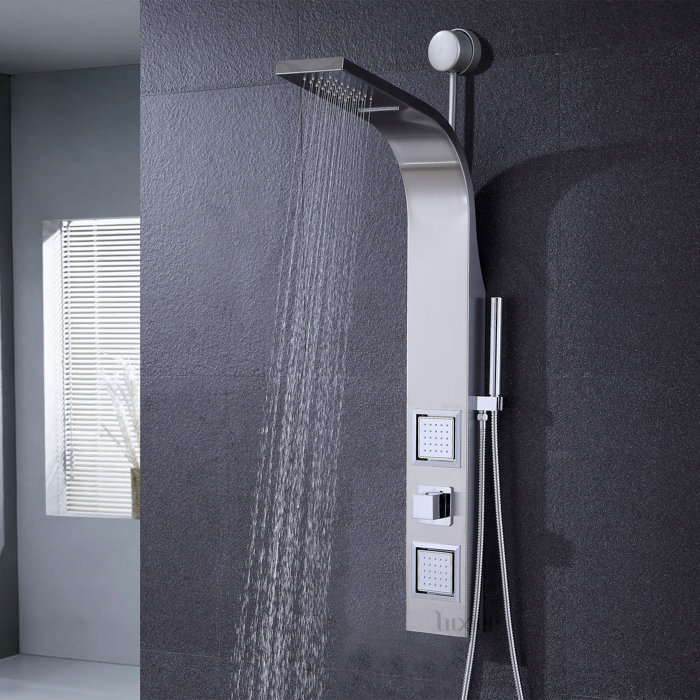 Multi Function Rainfall And Waterfall Shower Panel Massage Jets Ez Connect Diverter System With Handheld Shower