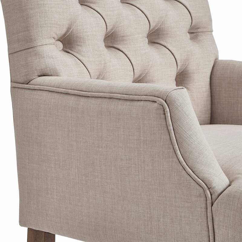 lila tufted linen upholstered arm chair