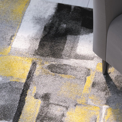 Dingess Machine Woven Black/Yellow Area Rug 5 ft 3 in X 7 ft 7 in