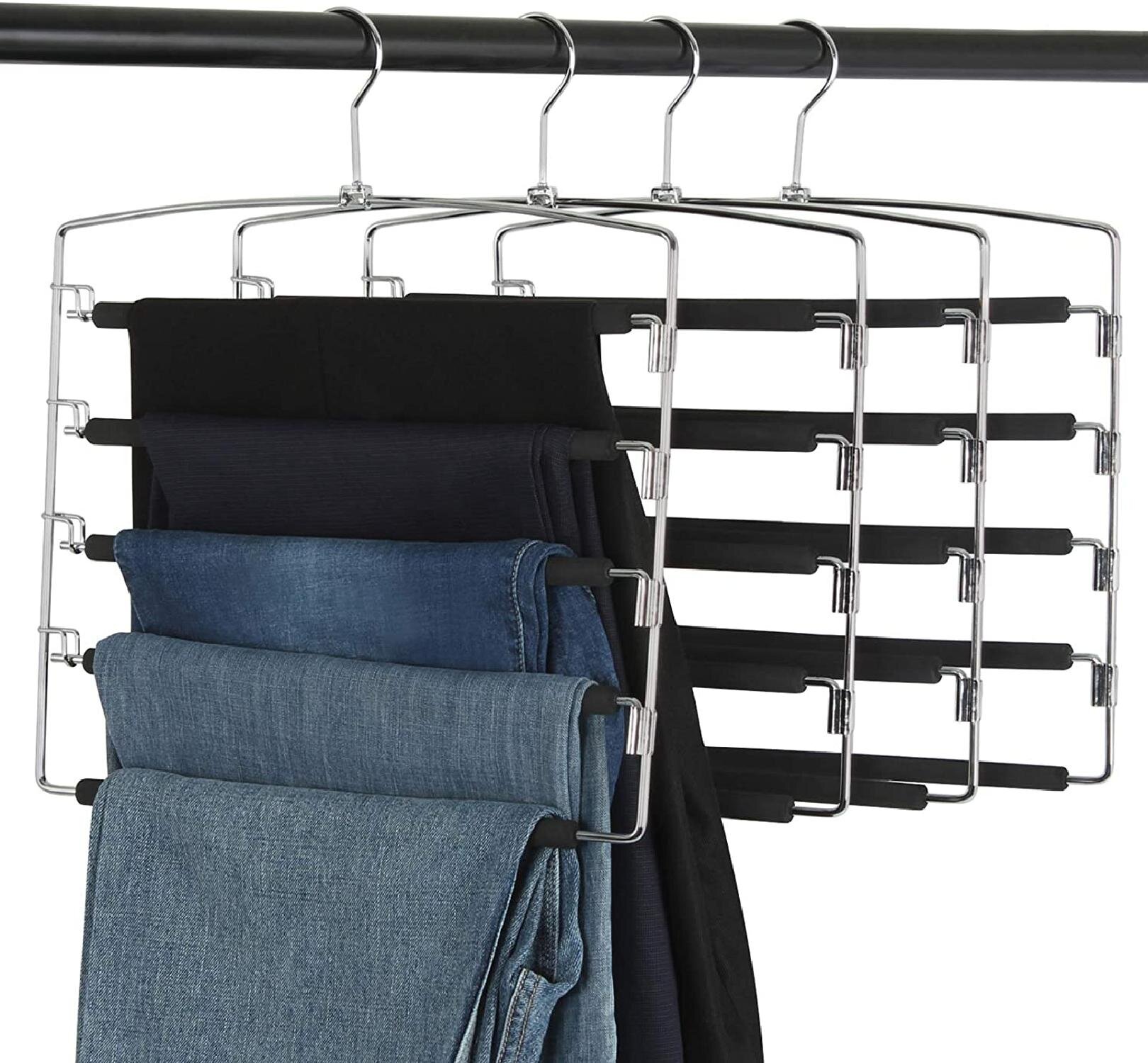 Pants Hangers Non Slip 3 Pack Space Saving Hangers Multi-Layer Swing Arm Pants H