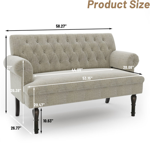Charlton Home Azat 58 27 Wide Linen Rolled Arm Loveseat Wayfair