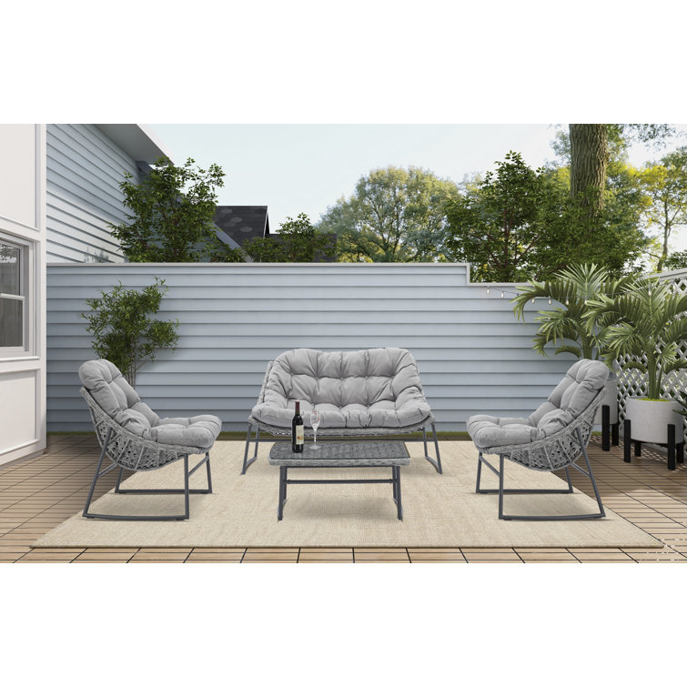 Corrigan Studio Classic Rattan Sofa Set Outdoor Indoor Garden Patio Furniture 4 Pcs 1 Loveseat Sofa 2 Single Sofas 1 Table Wayfair