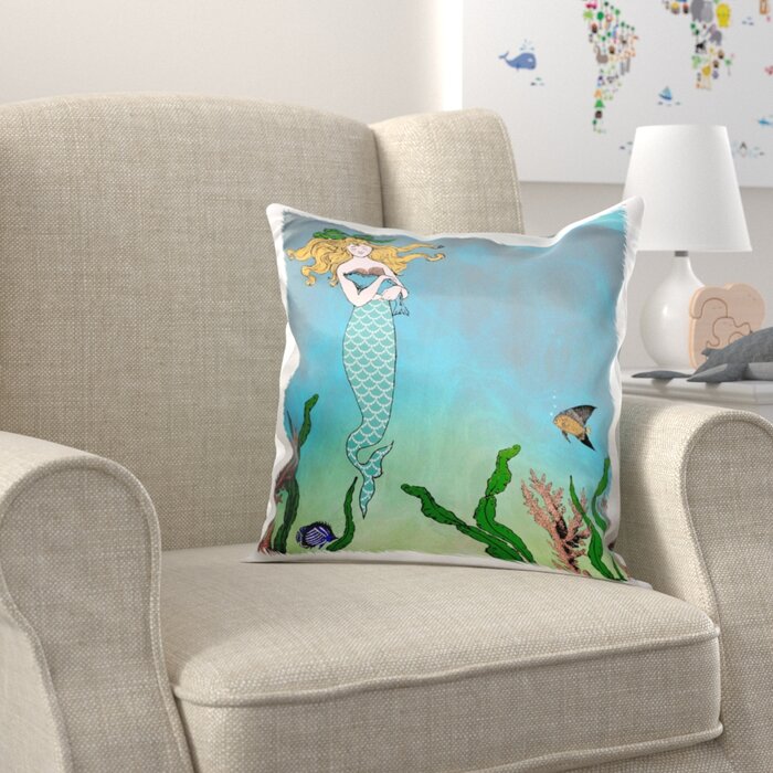 Broaddus Cute Pretty Mermaid Hugging Baby Seal Underwater Mythical Vintage Art Pillow Cover