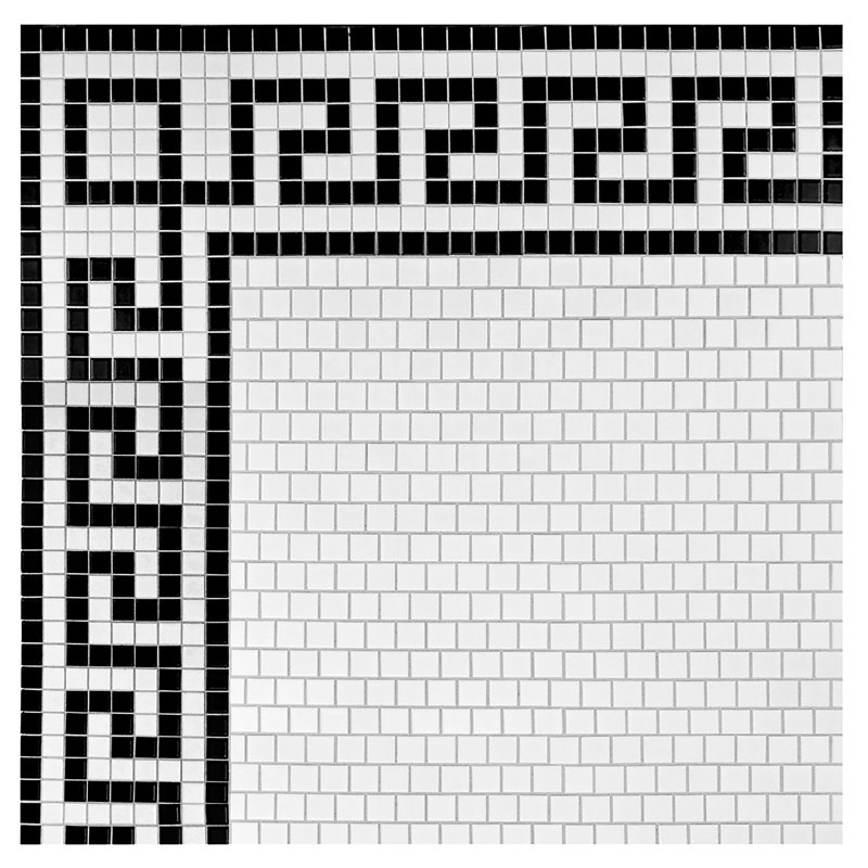 Elitetile Retro Greek Key 0 81 X Porcelain Mosaic Tile In Retro Greek Key 0 81 X Porcelain Mosaic Tile In Matte White Black