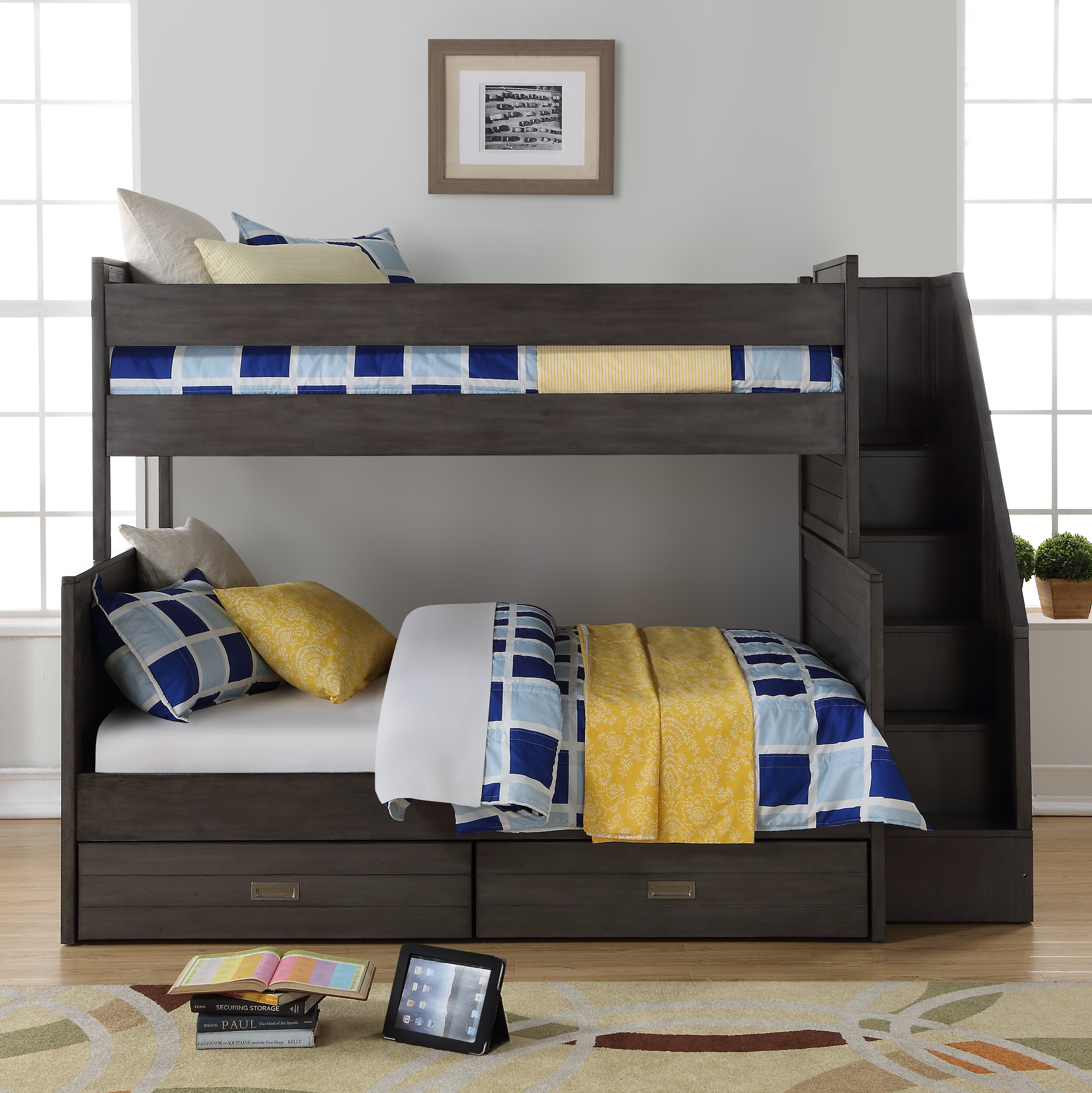 bunk bed with bookcase