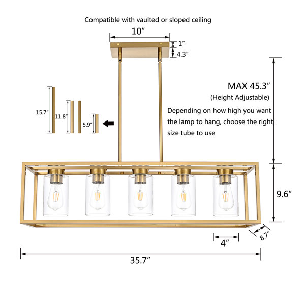 17 Stories Lunette 5 - Light Rectangle Chandelier | Wayfair