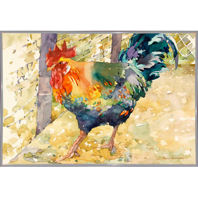 Barred Plymouth Rock Rooster Chicken Wall Mahogany Framed Art Print Picture