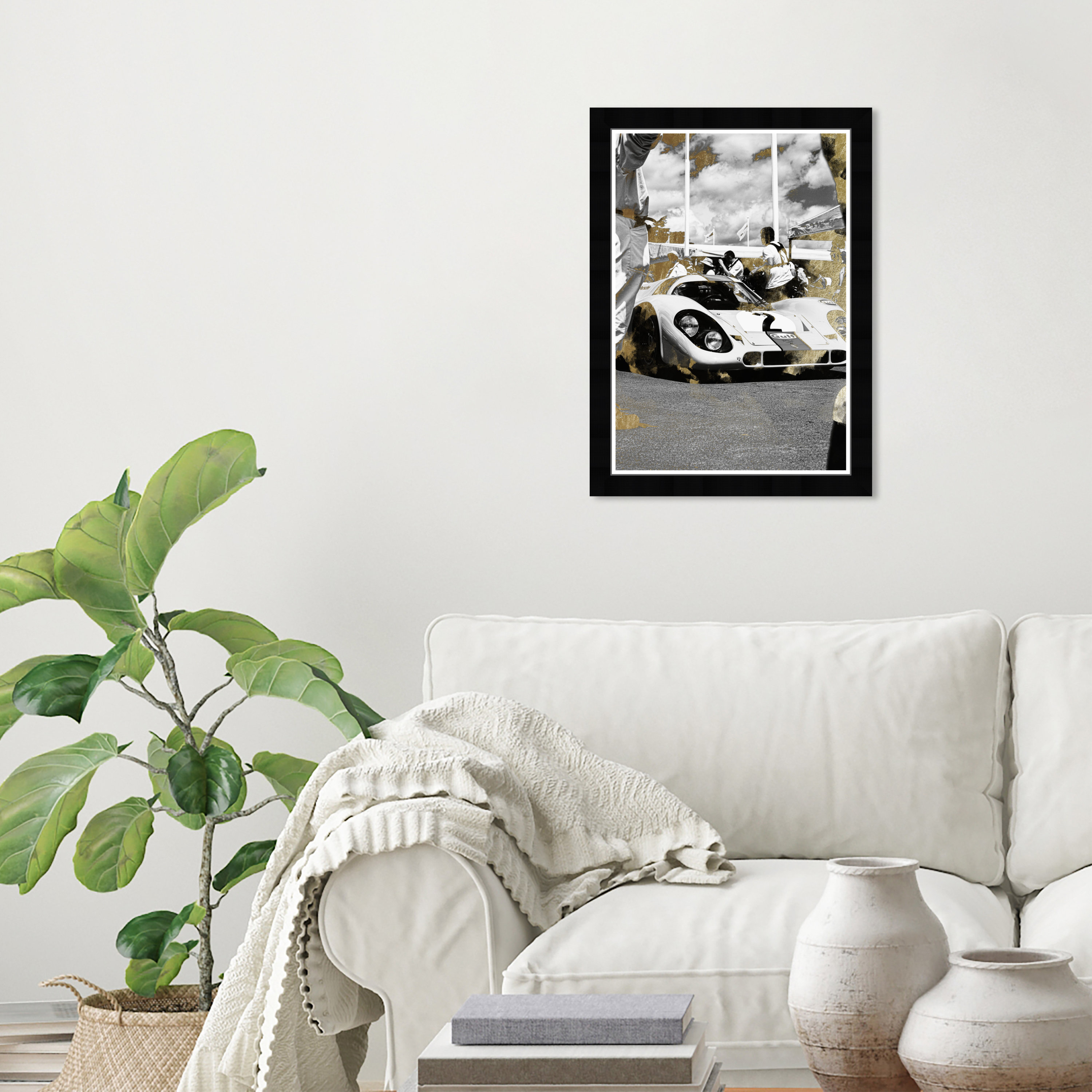 Ebern Designs Gold And Black Race Car Picture Frame Graphic Art Wayfair