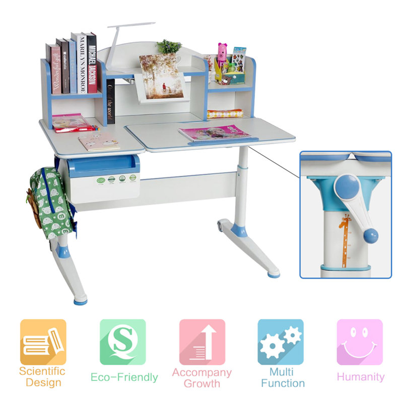 Symple Stuff Araceli Adjustable Kids Study Desk With Book Shelf