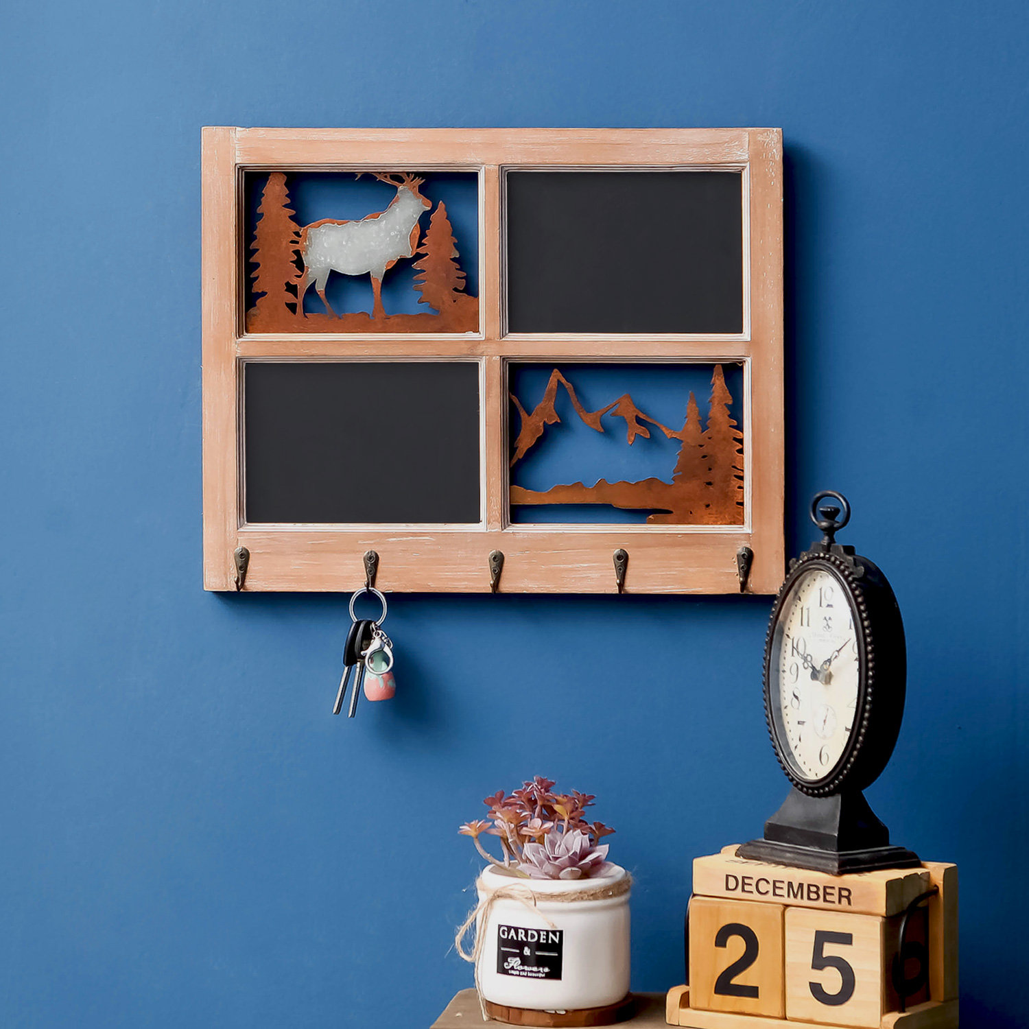 Mike & Melissa Windowpane Entryway Wall Storage Organizer with Key Hooks and Chalkboard Wayfair